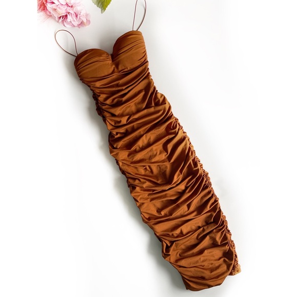 Oh Polly Sweetheart Neckline Brown/Rust Midi Dress - Picture 5 of 7